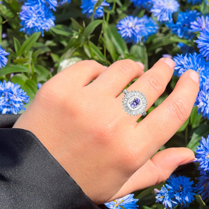 Natural Tanzanite Ring With White Topaz 2.19 Carats Sterling Silver