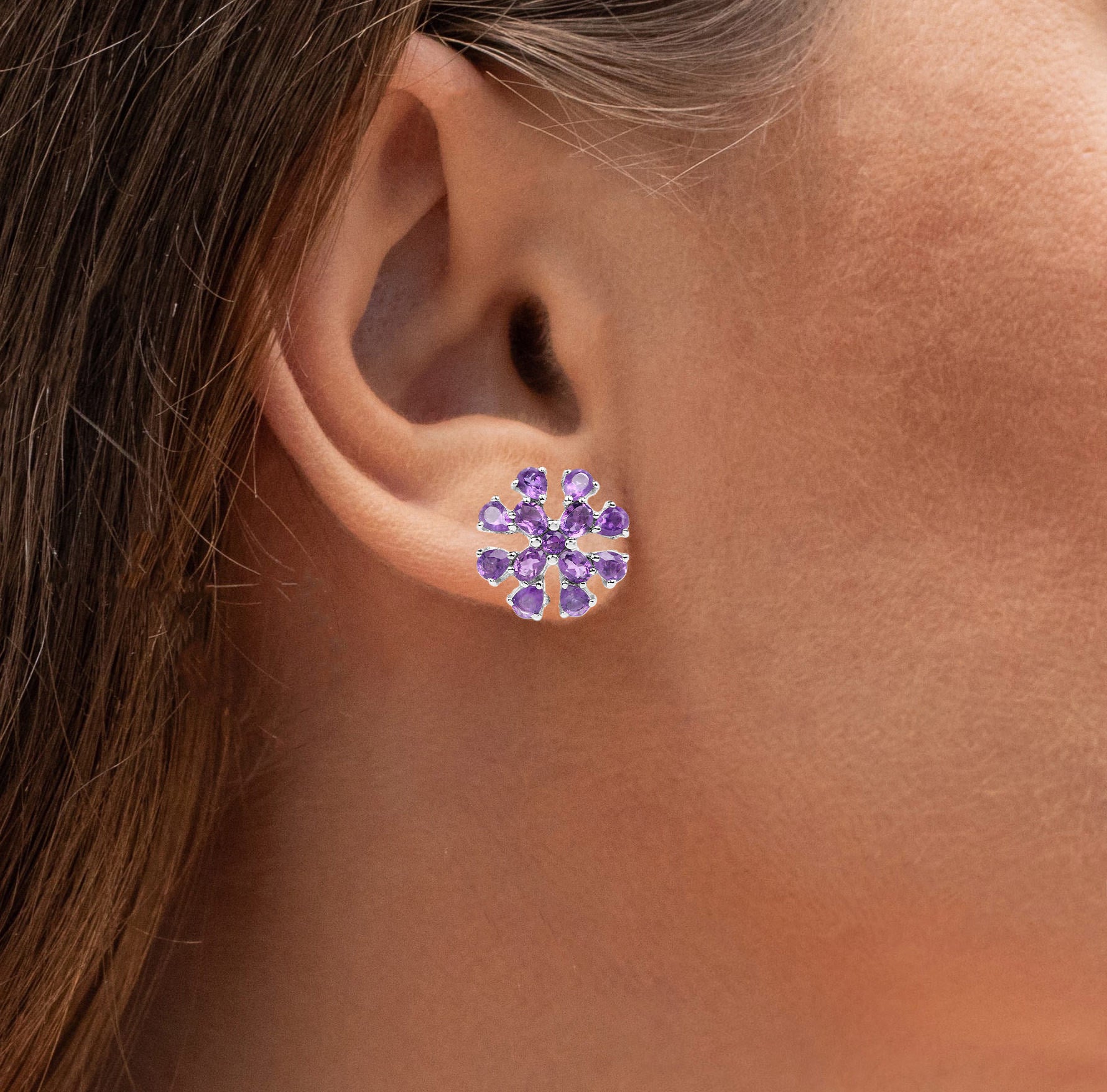 Amethyst Stud Earrings 3.74 Carats Sterling Silver