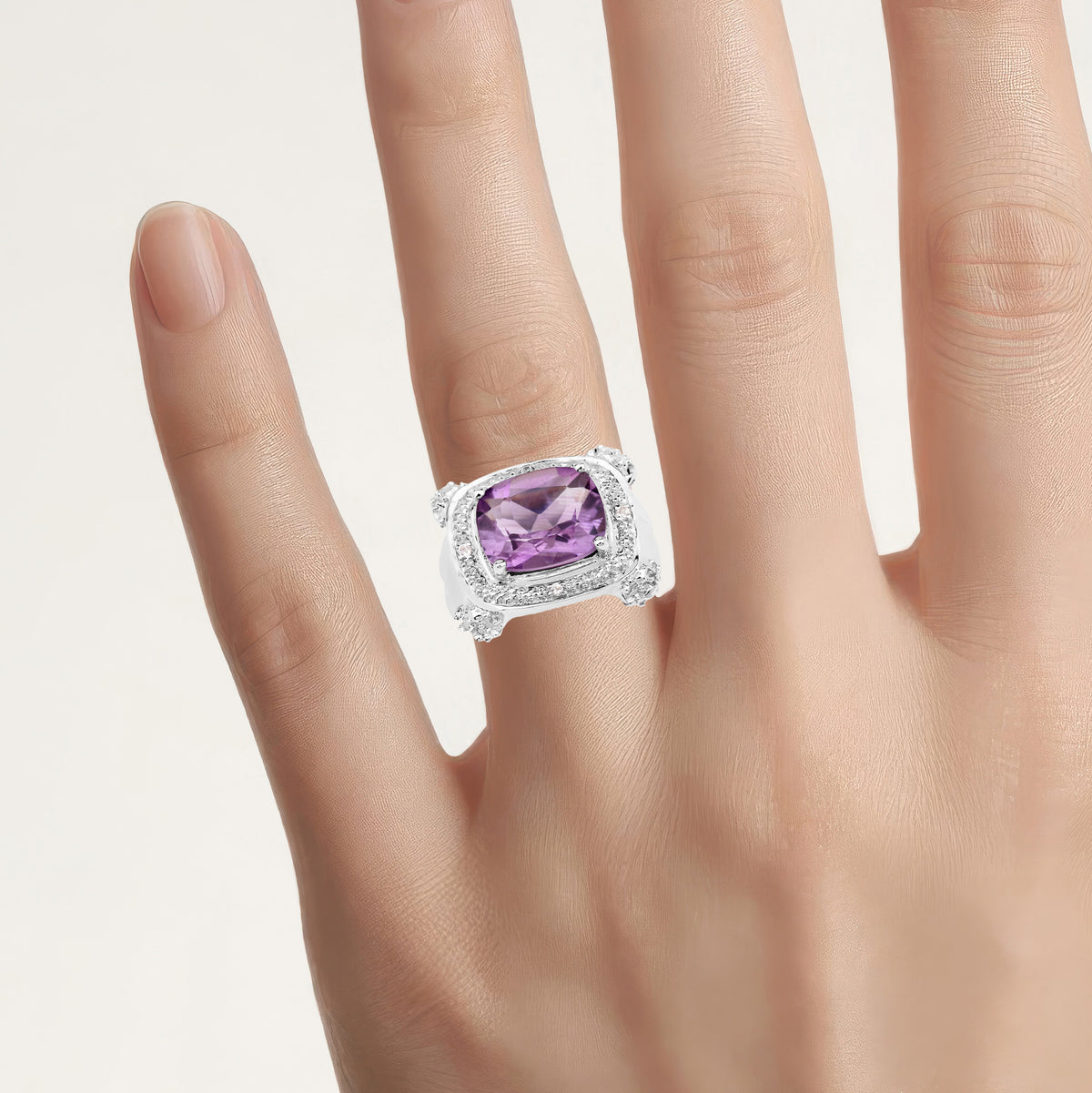 Amethyst Ring With White Topaz 4.36 Carats Sterling Silver