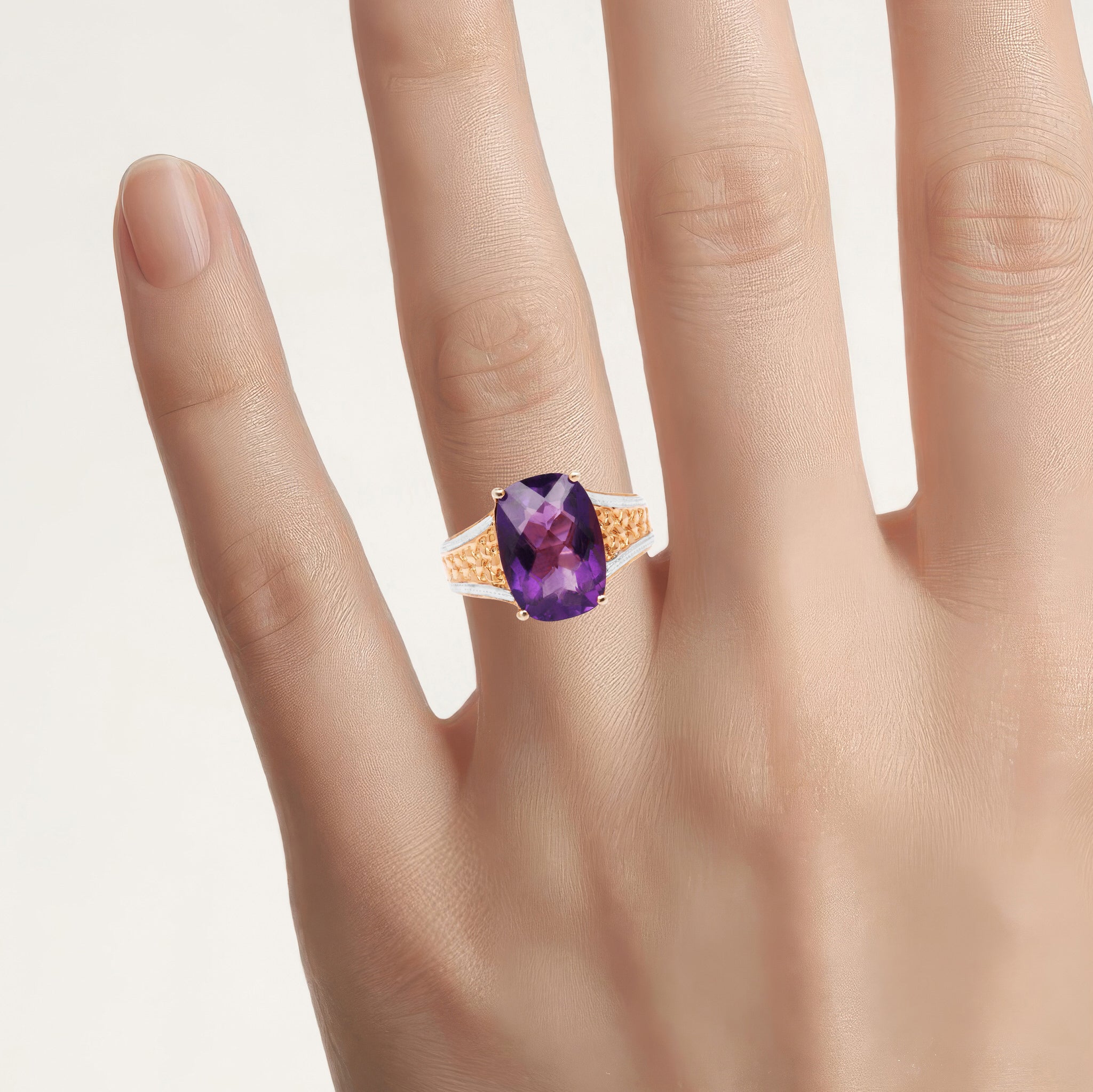 Amethyst Ring 7.56 Carats Gold Plated Silver