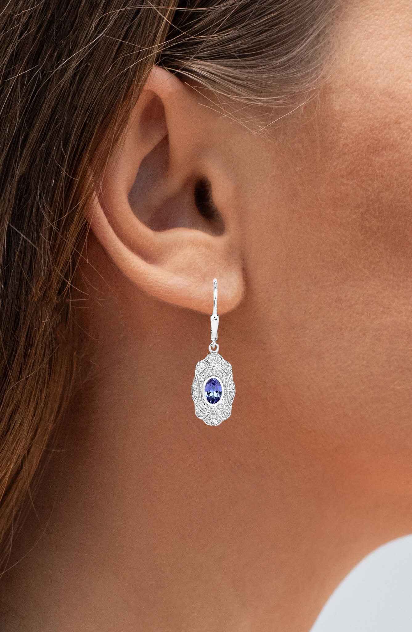 Natural Tanzanite Earrings With White Topaz 1.08 Carats Sterling Silver