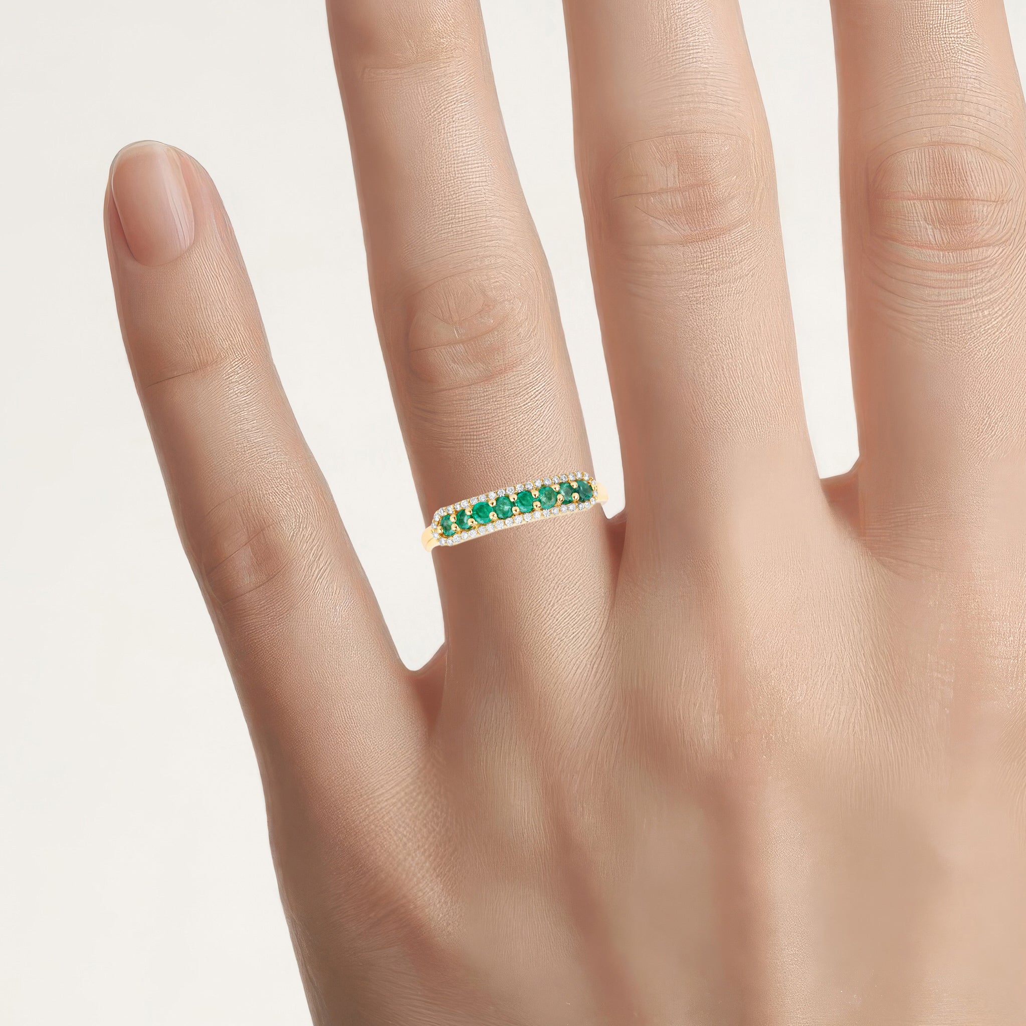 Zambian Emerald Ring With Diamonds 0.32 Carats 14K Yellow Gold