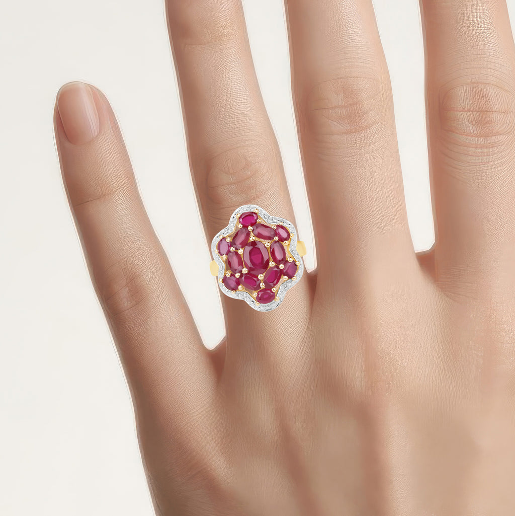 Ruby Ring 3.94 Carats Gold Plated Silver