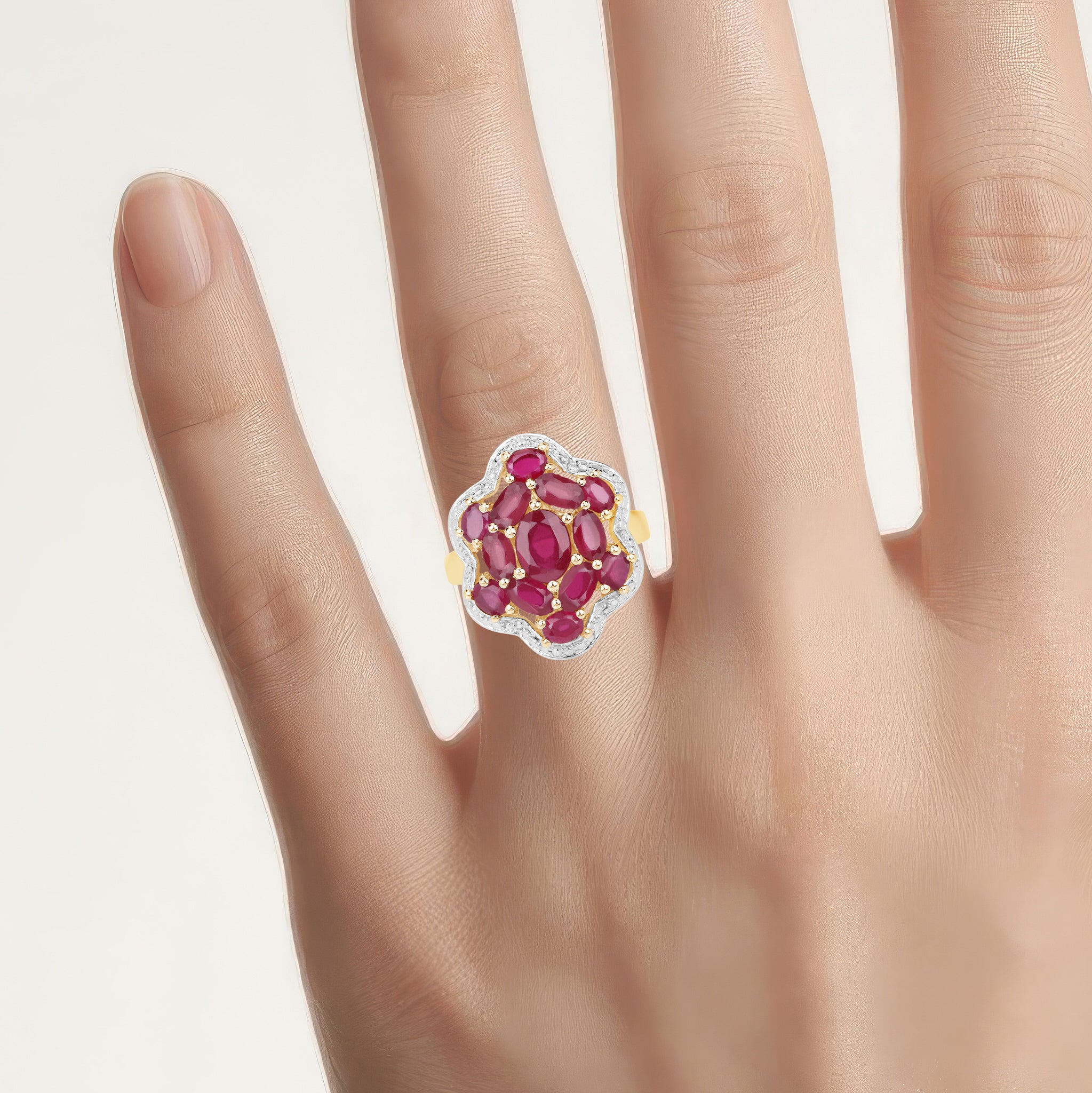 Ruby Ring 3.94 Carats Gold Plated Silver