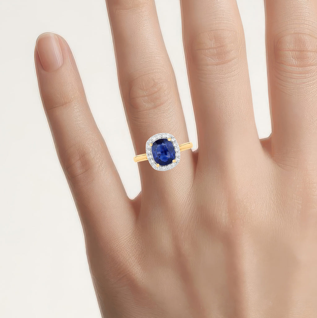 Blue Sapphire Ring With Diamonds 2.48 Carats 18K Yellow Gold