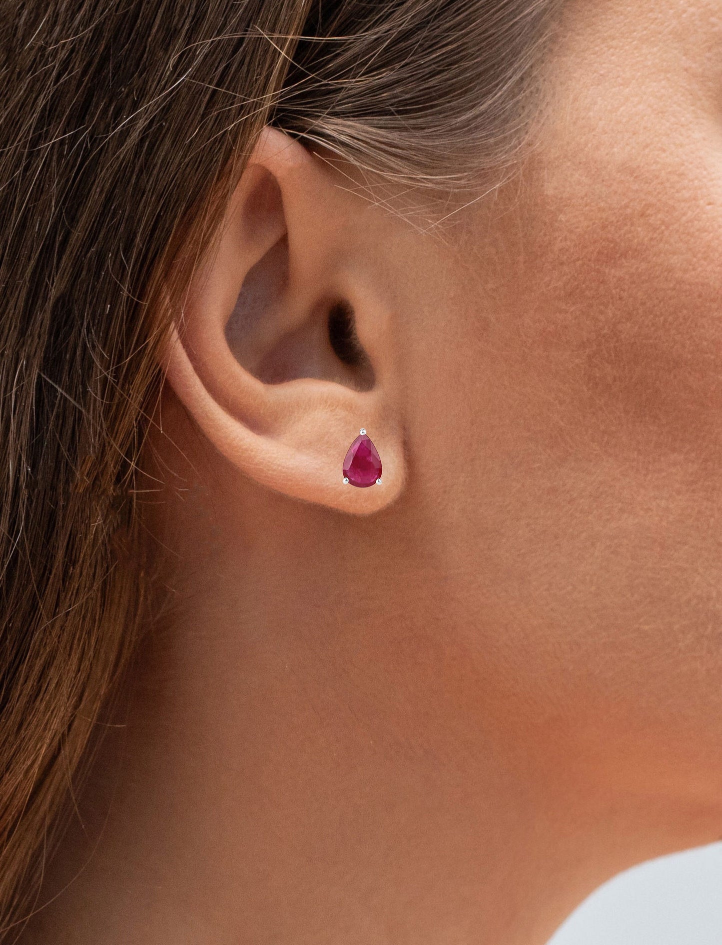 Natural Ruby Stud Earrings 1.58 Carats 10K White Gold