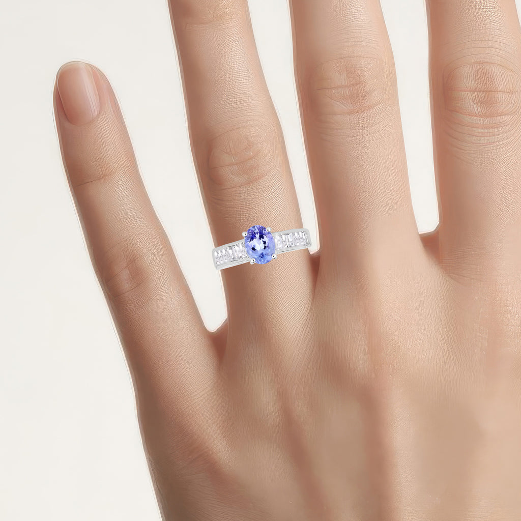Tanzanite Ring With White Topaz 2.1 Carats Sterling Silver