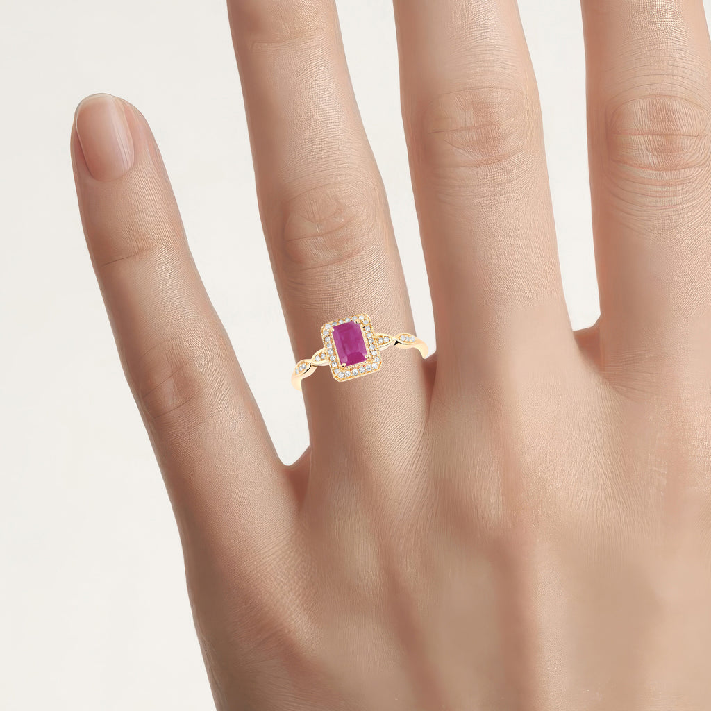 Ruby Ring With Diamonds 0.72 Carats 14K Yellow Gold