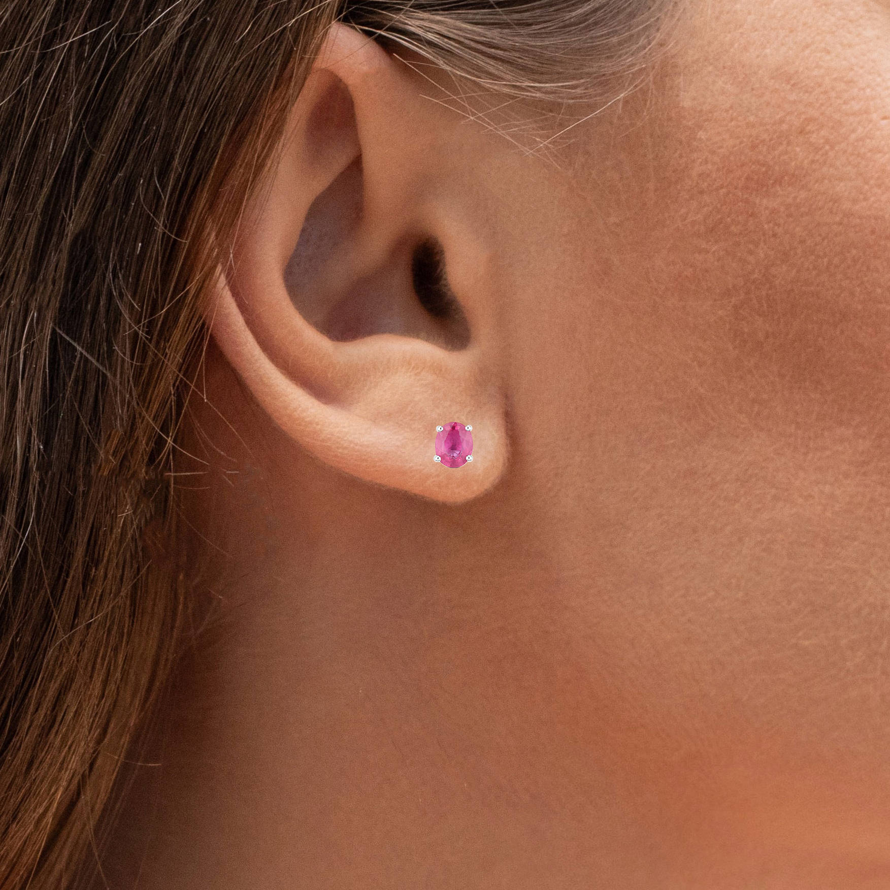 Ruby Stud Earrings 0.58 Carats 14K White Gold