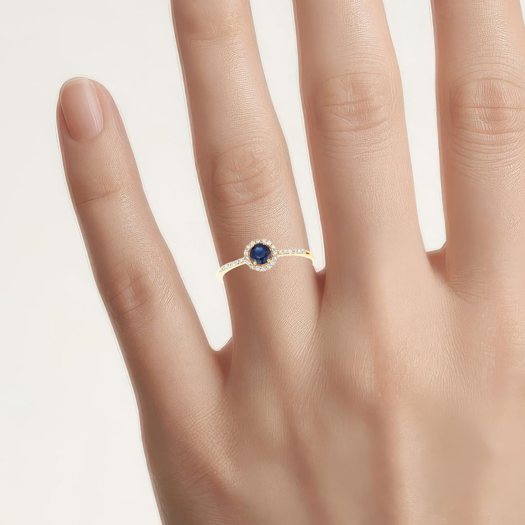 Blue Sapphire Ring With Diamonds 0.36 Carats 14K Yellow Gold