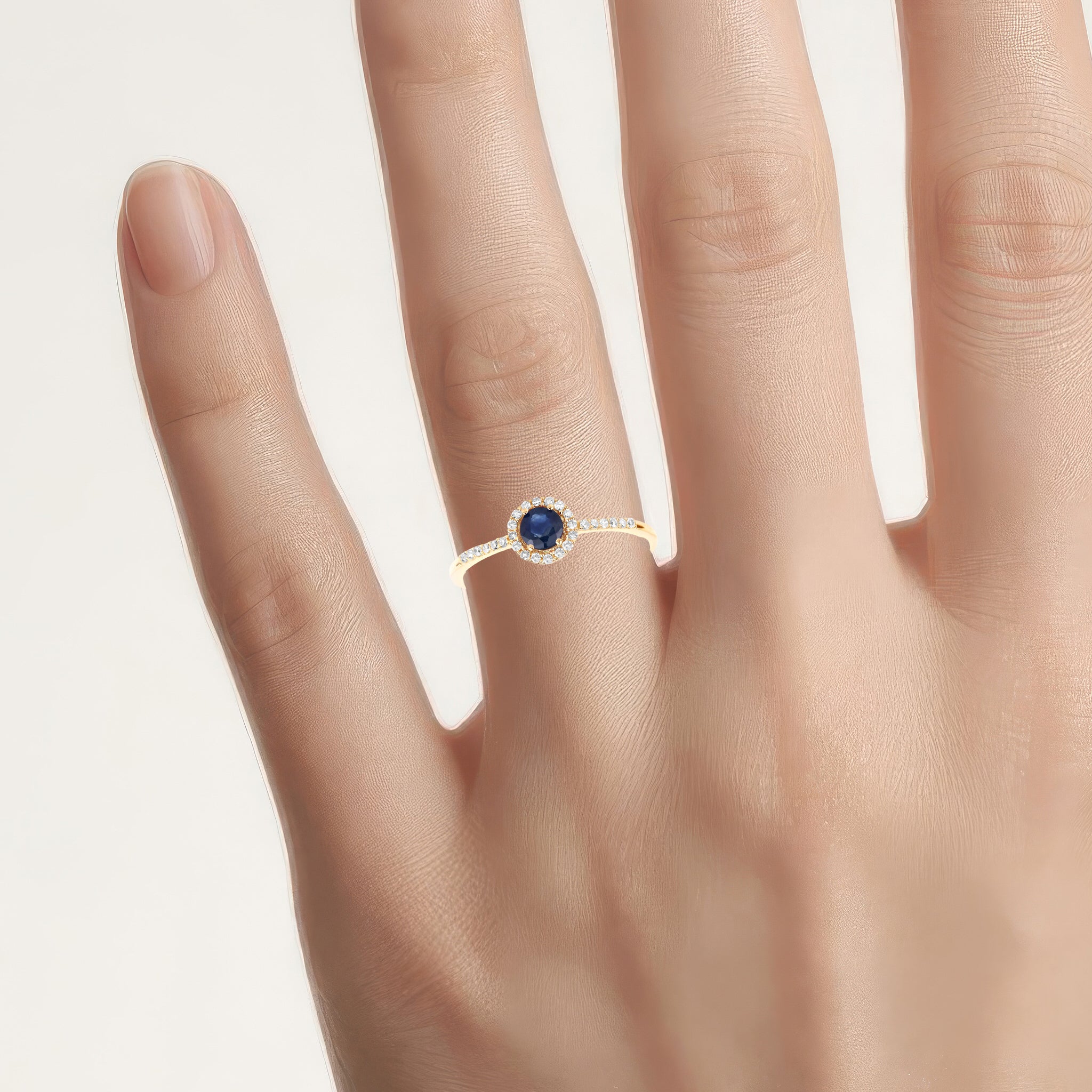 Blue Sapphire Ring With Diamonds 0.36 Carats 14K Yellow Gold
