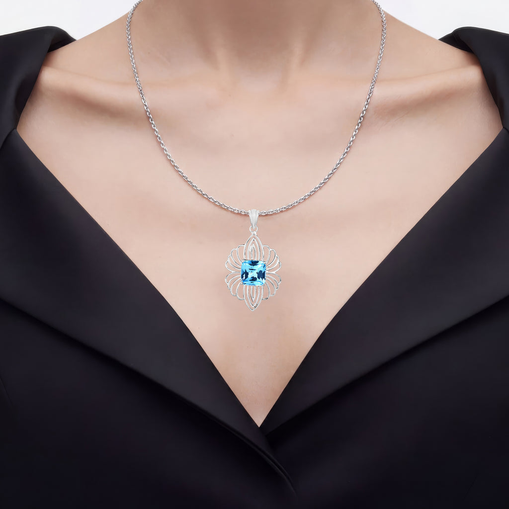Swiss Blue Topaz Pendant 8.16 Carats Sterling Silver