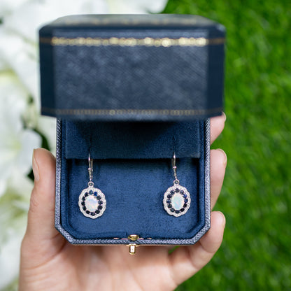 Ethiopian Opal Dangle Earrings Blue Sapphire 2.7 Carats Silver