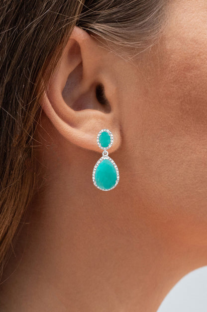 Natural Emerald Earrings With Diamonds 9.58 Carats Sterling Silver