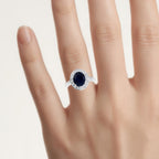 Blue Sapphire Ring With Diamonds 3.66 Carats 14K White Gold