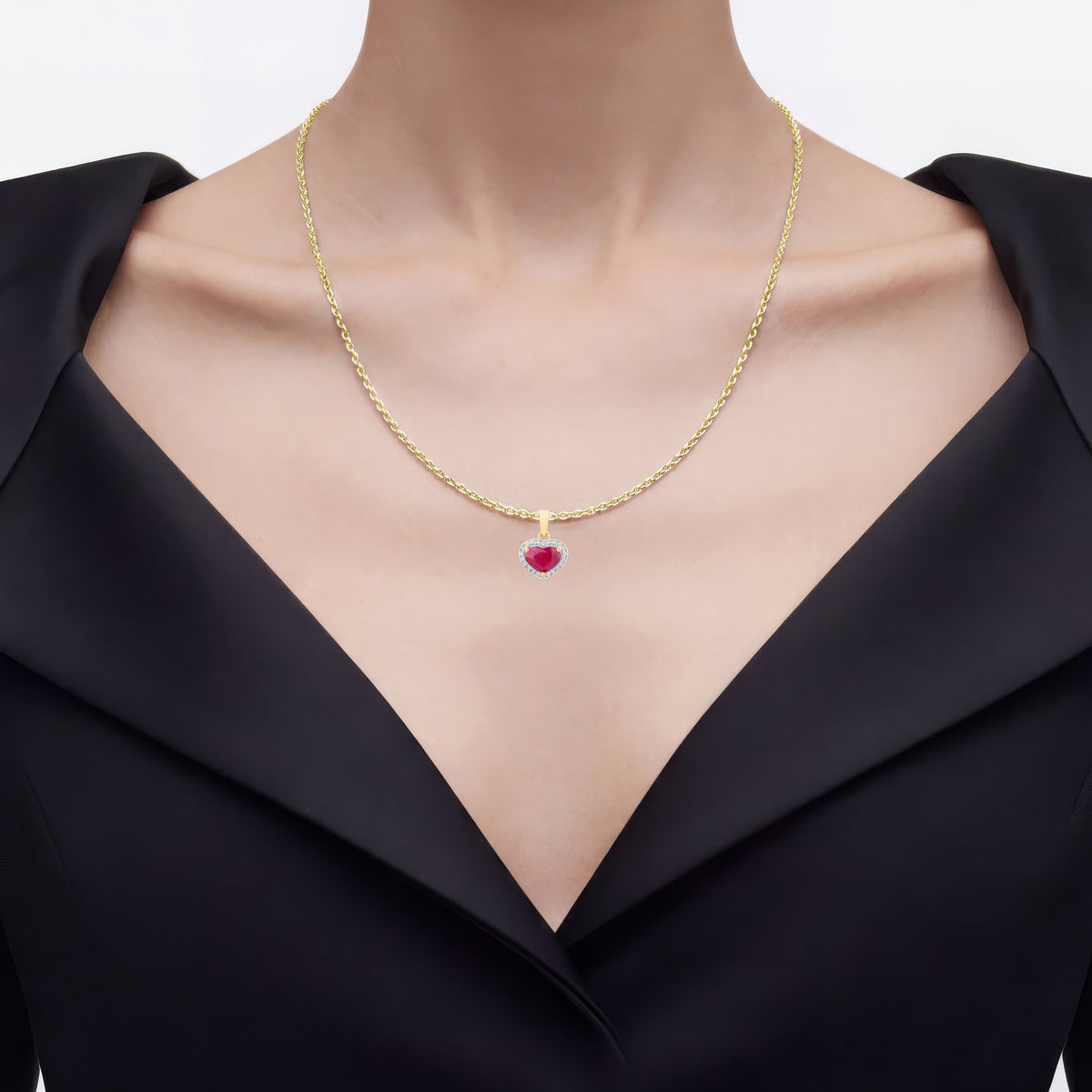 Ruby Heart Pendant With Diamonds 2.04 Carats 14K Yellow Gold