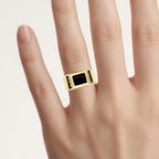 Black Onyx Ring With Black Diamonds 2.1 Carats Gold Plated Silver