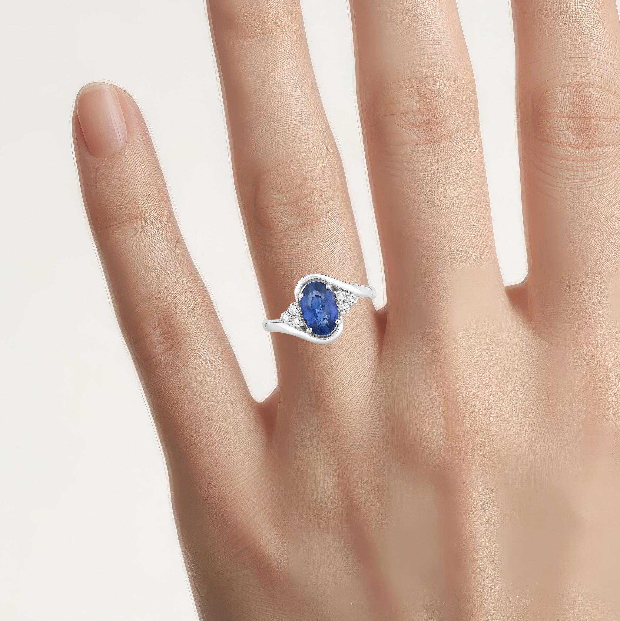 Blue Sapphire Ring With Diamonds 2.04 Carats 18K White Gold