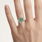 Chrome Diopside Flower Ring With Tanzanite 1.98 Carats Sterling Silver
