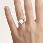 White Moonstone Ring With Black Diamonds 3 Carats Gold Plated Silver