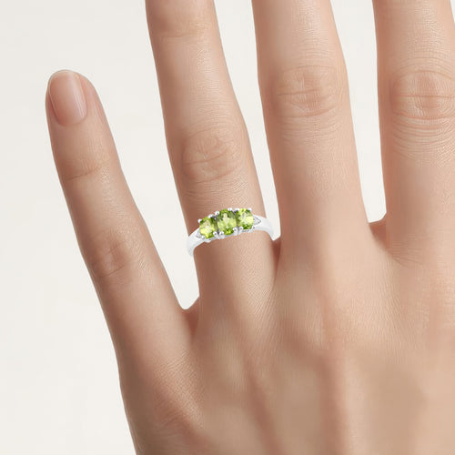 Peridot Ring With Diamonds 1.09 Carats Sterling Silver