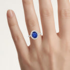 Blue Sapphire Ring With Diamonds 3.18 Carats 18K White Gold