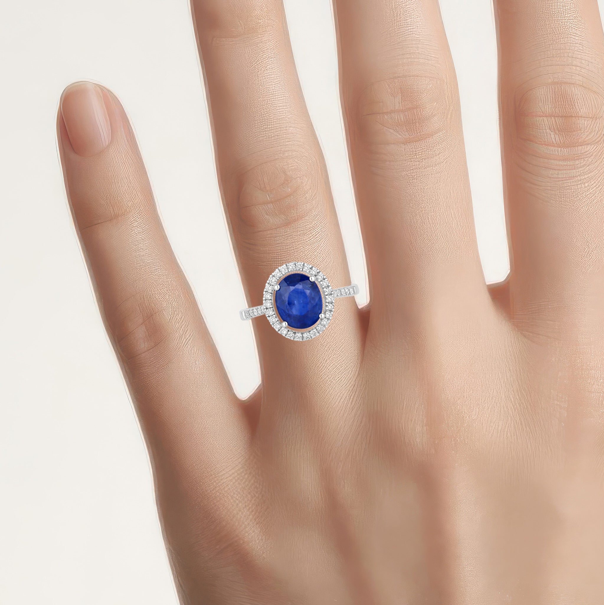 Blue Sapphire Ring With Diamonds 3.18 Carats 18K White Gold