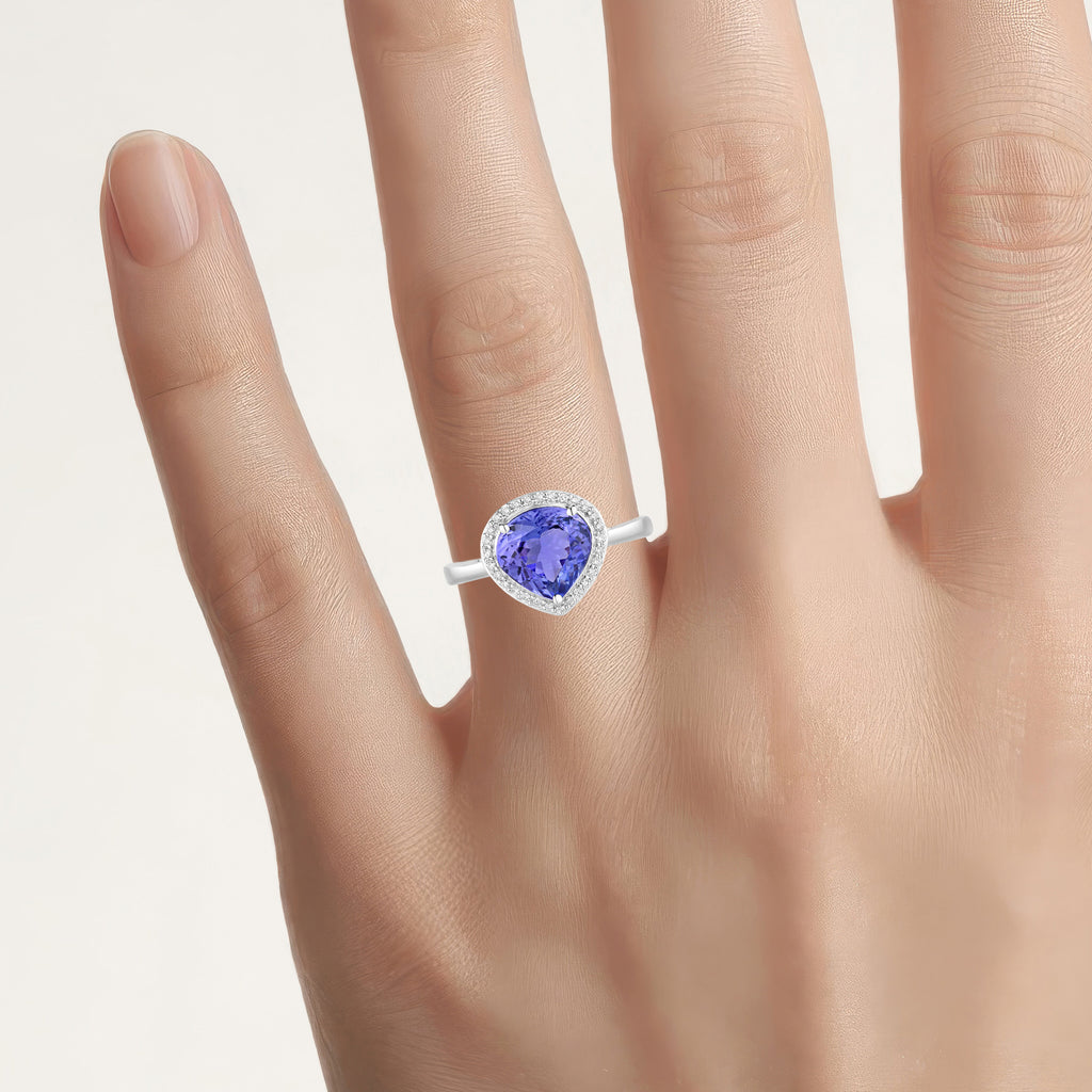 Tanzanite Heart Ring With Diamonds 2.86 Carats 14K White Gold