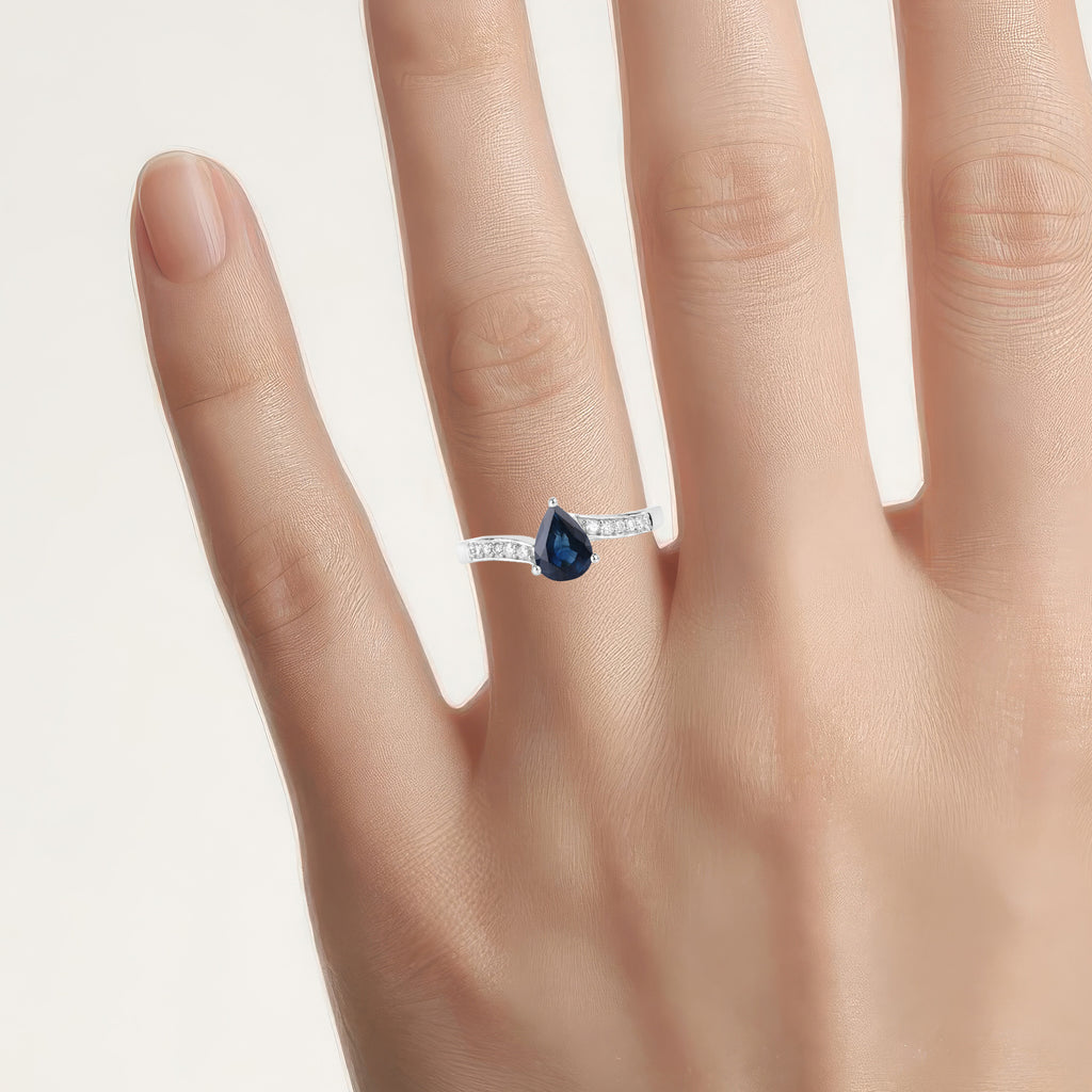 Blue Sapphire Ring With Diamonds 0.83 Carats 14K White Gold