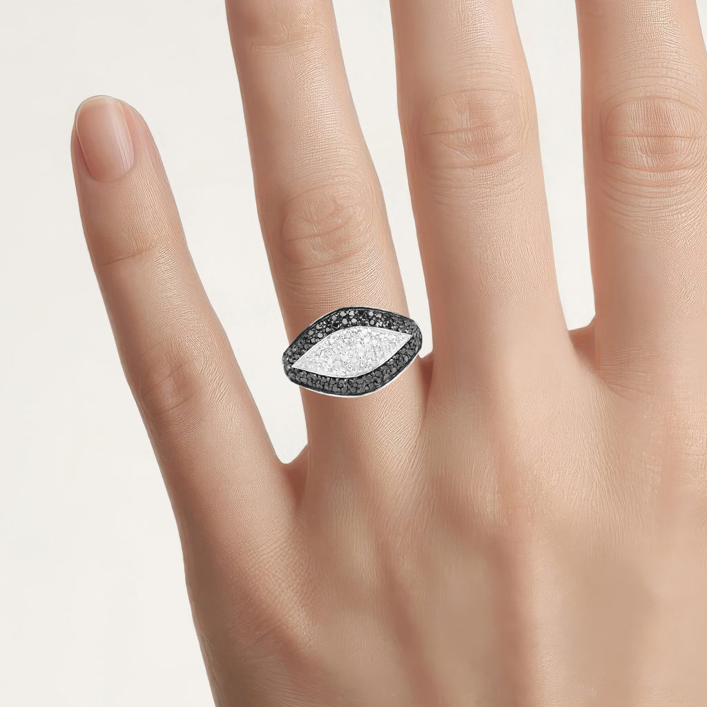 Black Diamond Ring With White Diamonds 0.48 Carats Sterling Silver