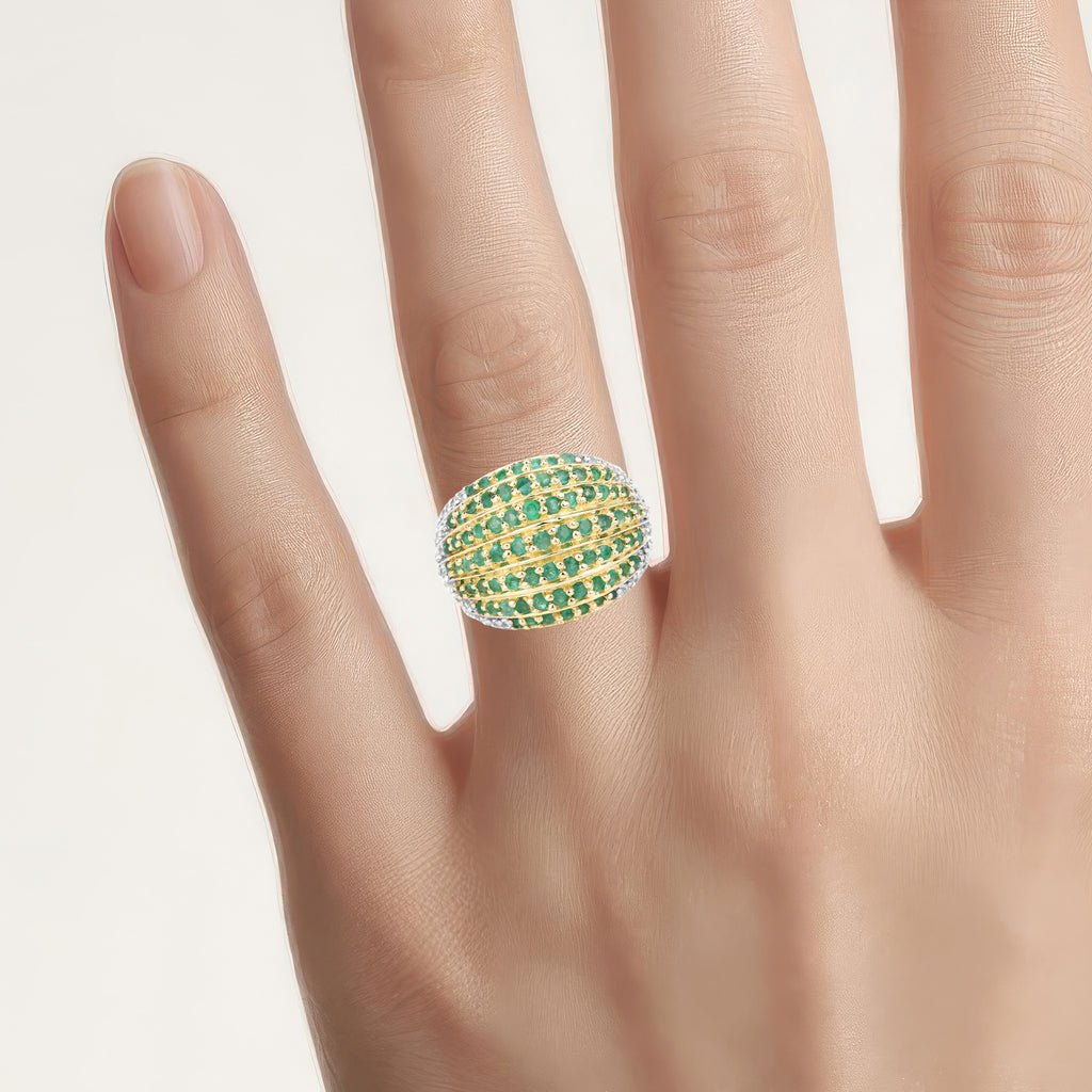 Emerald Ring With White Topaz 2.02 Carats Gold Plated Silver