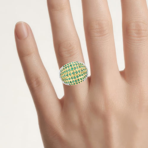 Emerald Ring With White Topaz 2.02 Carats Gold Plated Silver