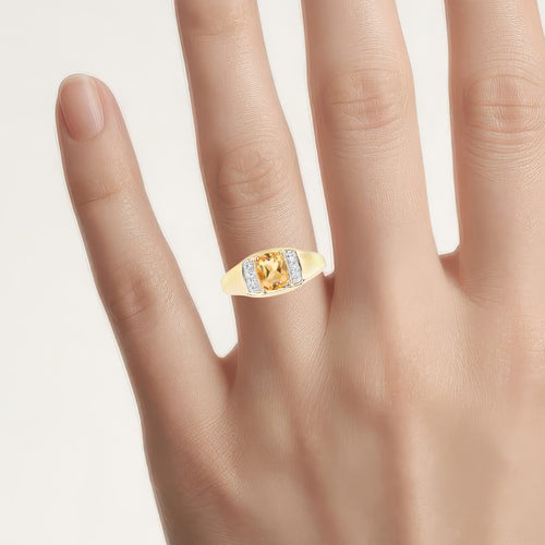 Citrine Ring With White Topaz 1.32 Carats Gold Plated Silver