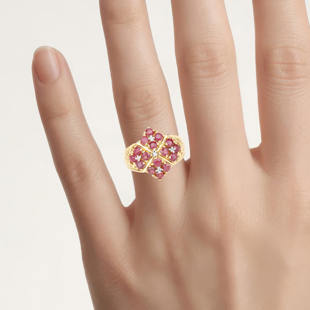 Ruby Ring With White Topaz 2.1 Carats Gold Plated Silver