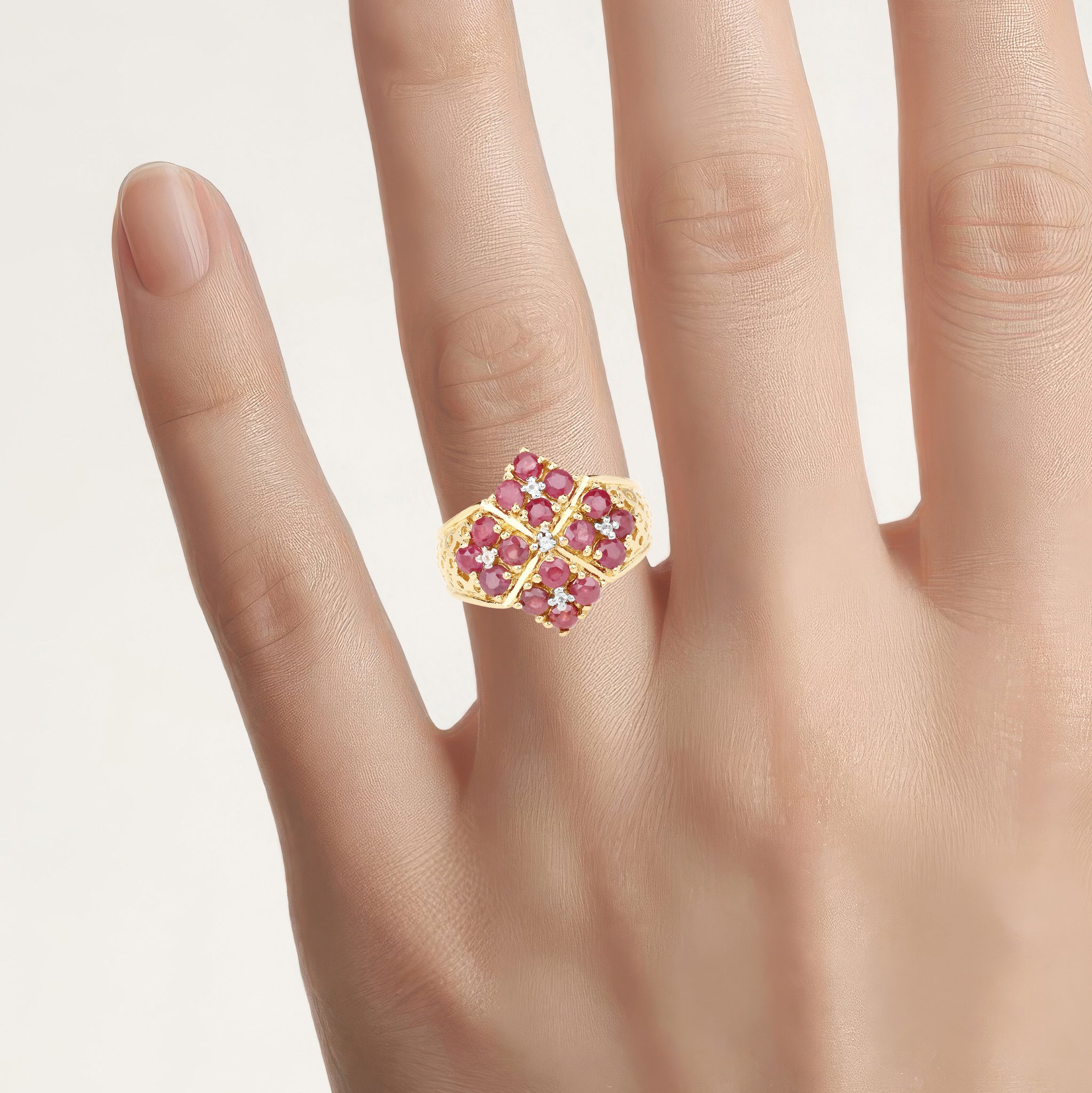 Ruby Ring With White Topaz 2.1 Carats Gold Plated Silver