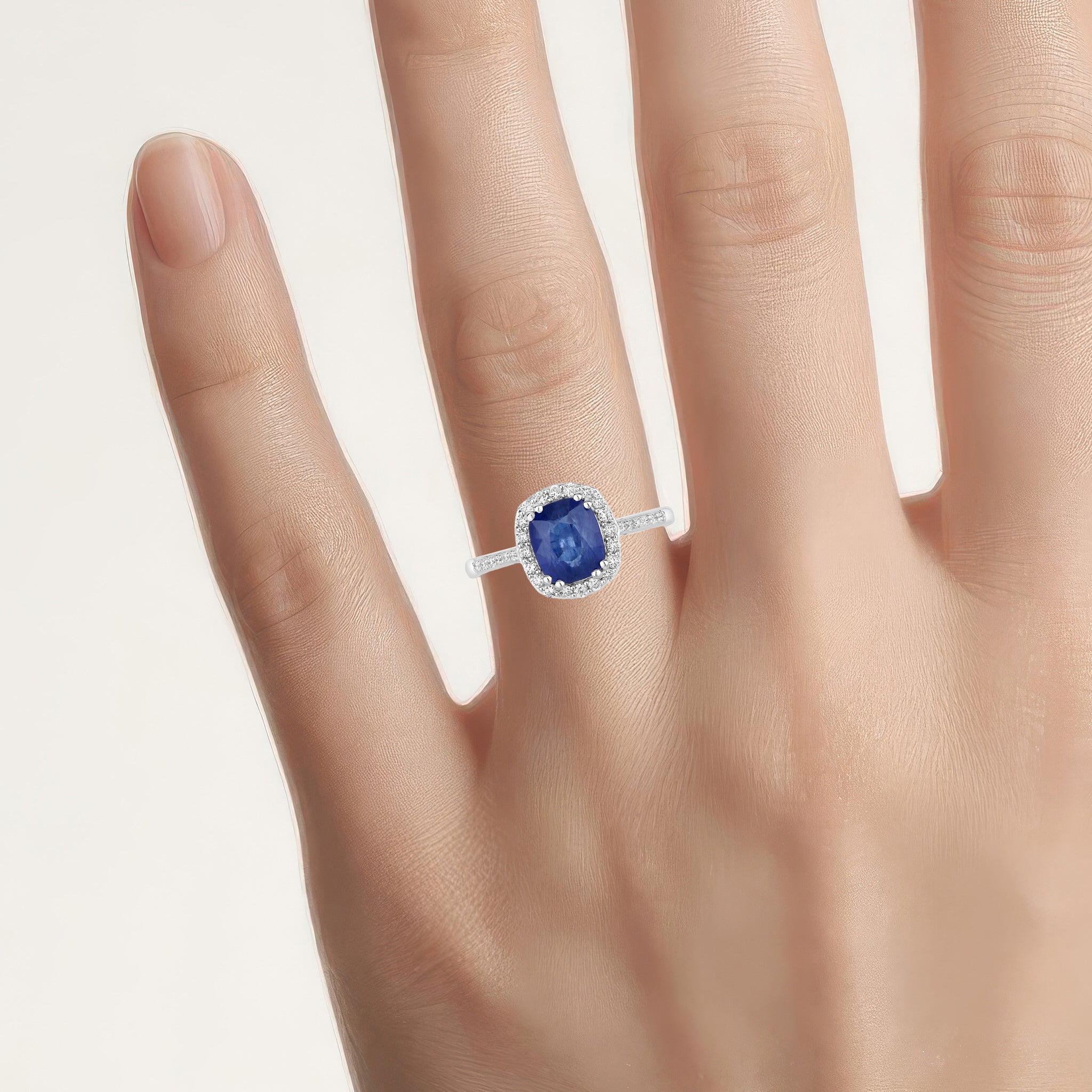 Blue Sapphire Ring With Diamonds 2.32 Carats 18K White Gold