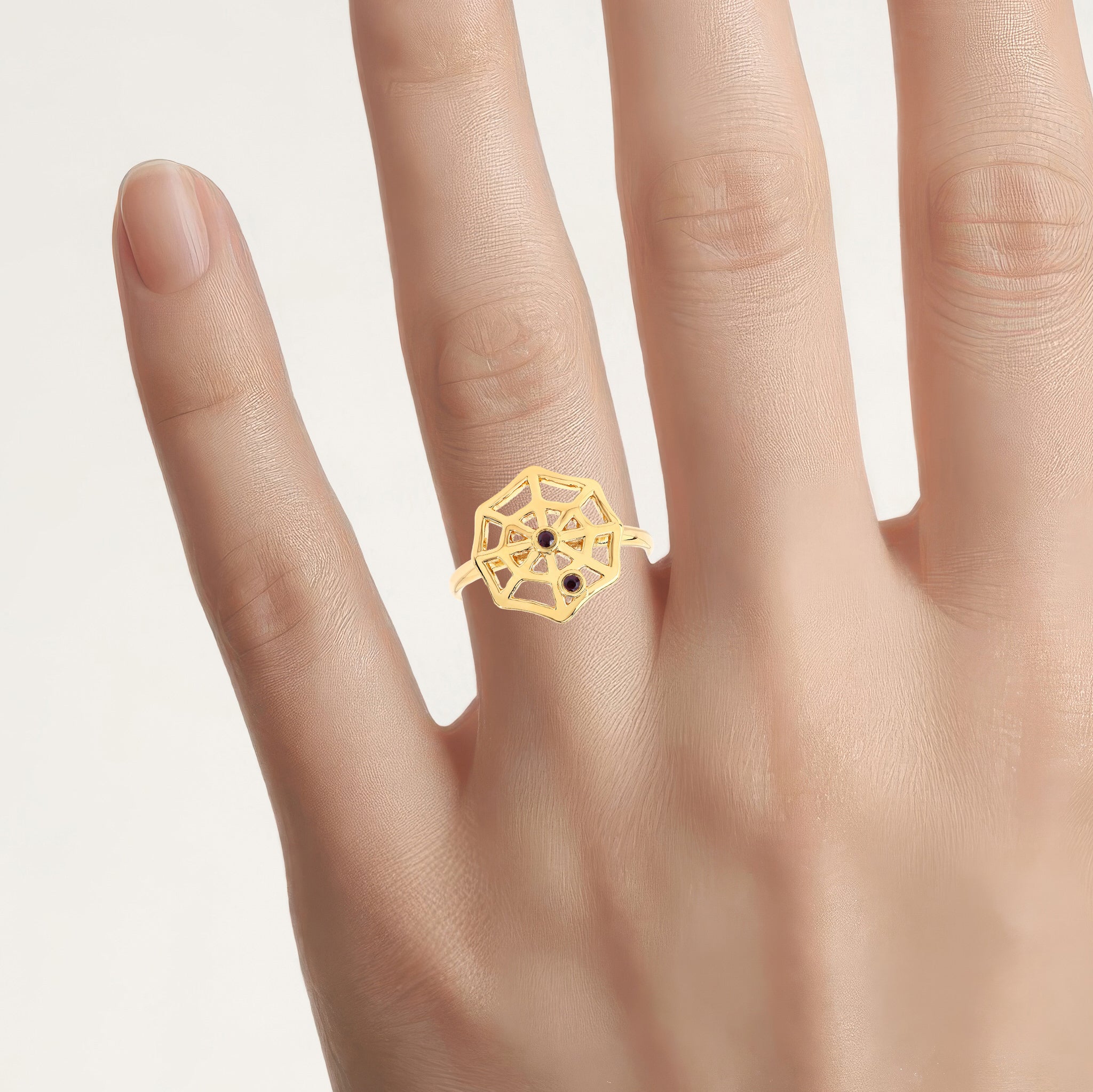 Garnet Spider Web Ring 0.02 Carats Gold Plated Silver