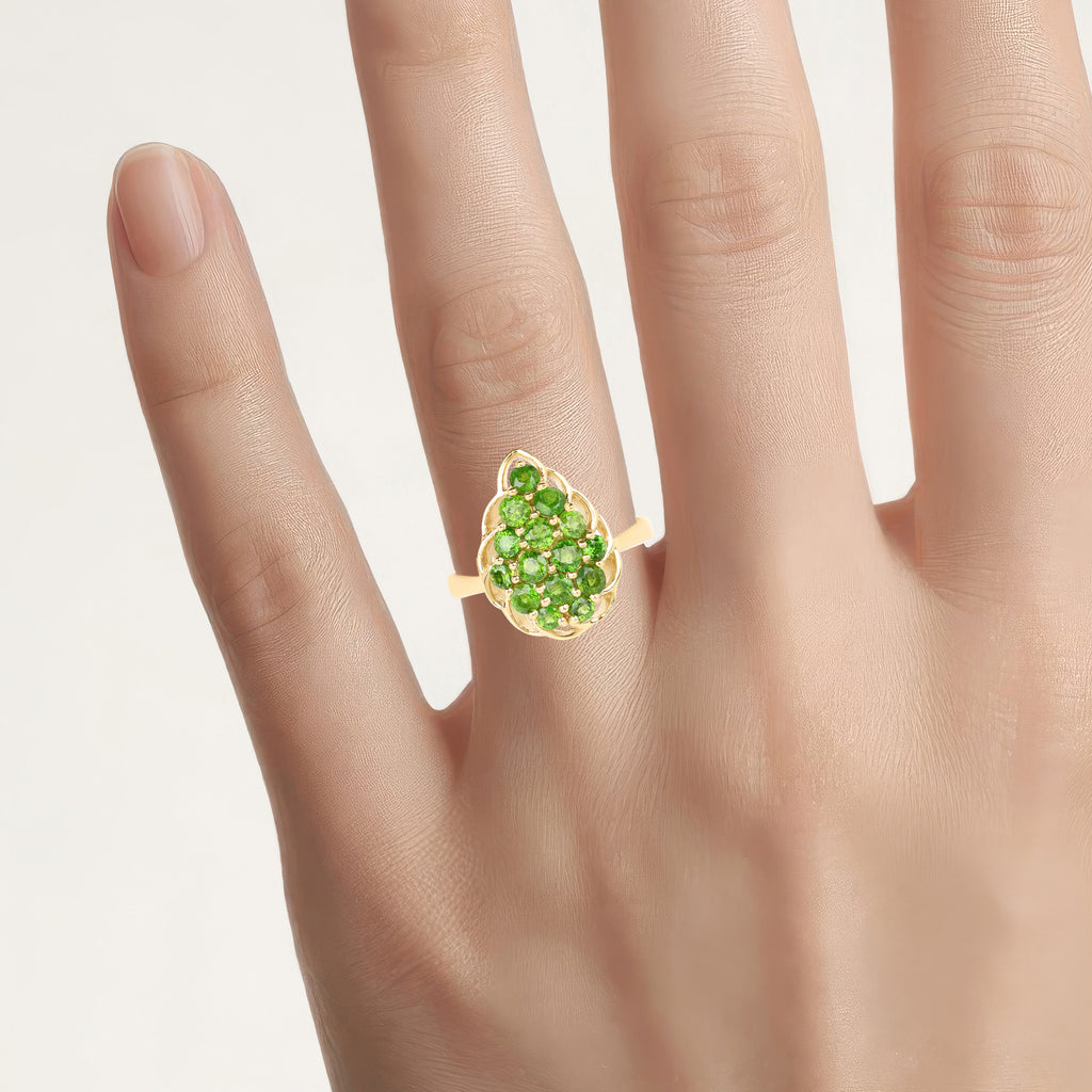 Chrome Diopside Ring 1.68 Carats Gold Plated Silver