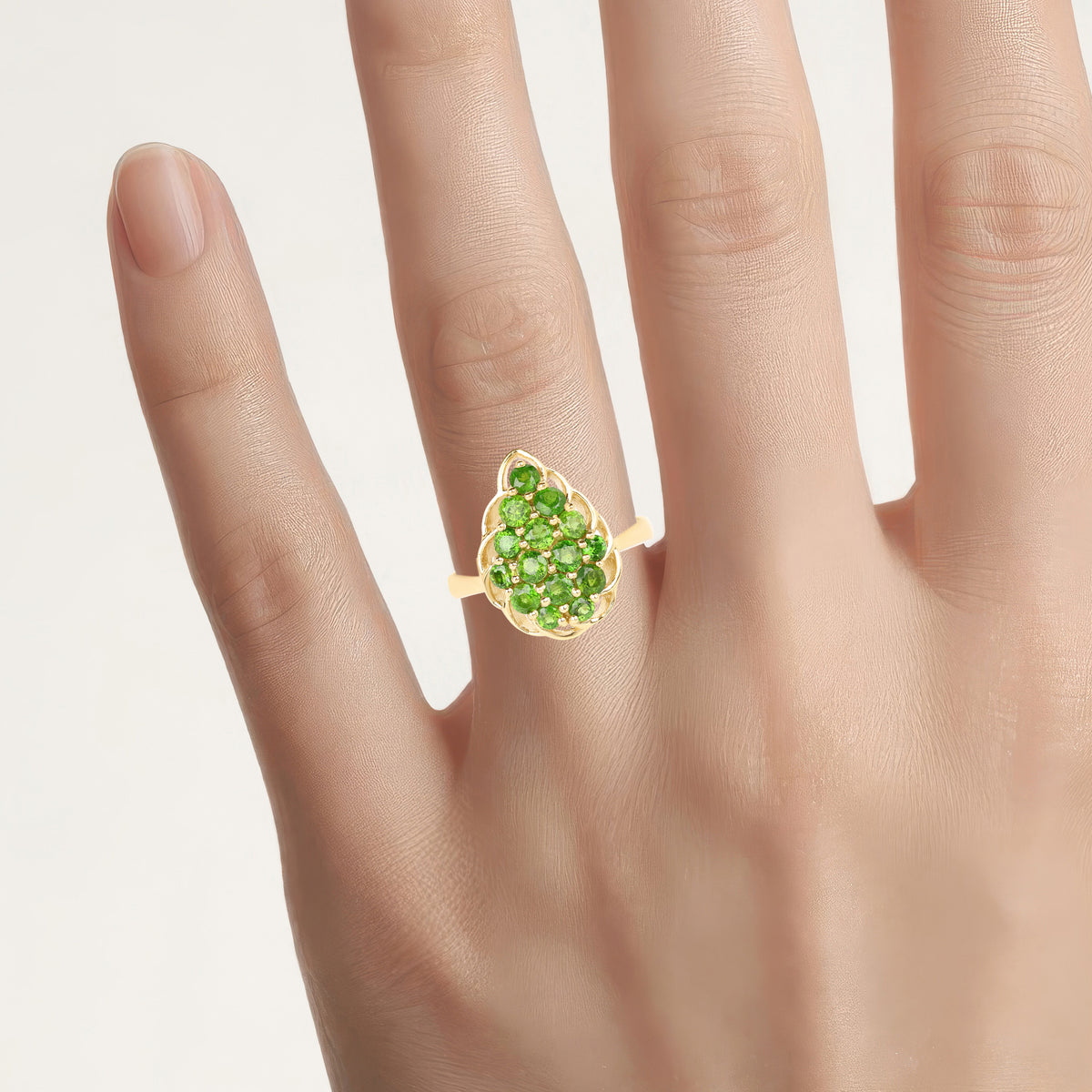 Chrome Diopside Ring 1.68 Carats Gold Plated Silver