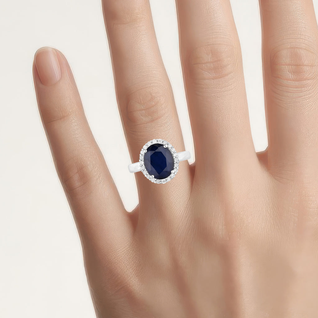 Blue Sapphire Ring With Diamonds 4.6 Carats 14K White Gold