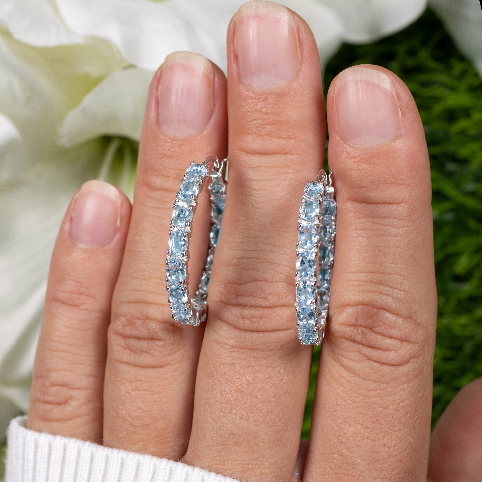 Blue Topaz Hoop Earrings 5.68 Carats Sterling Silver