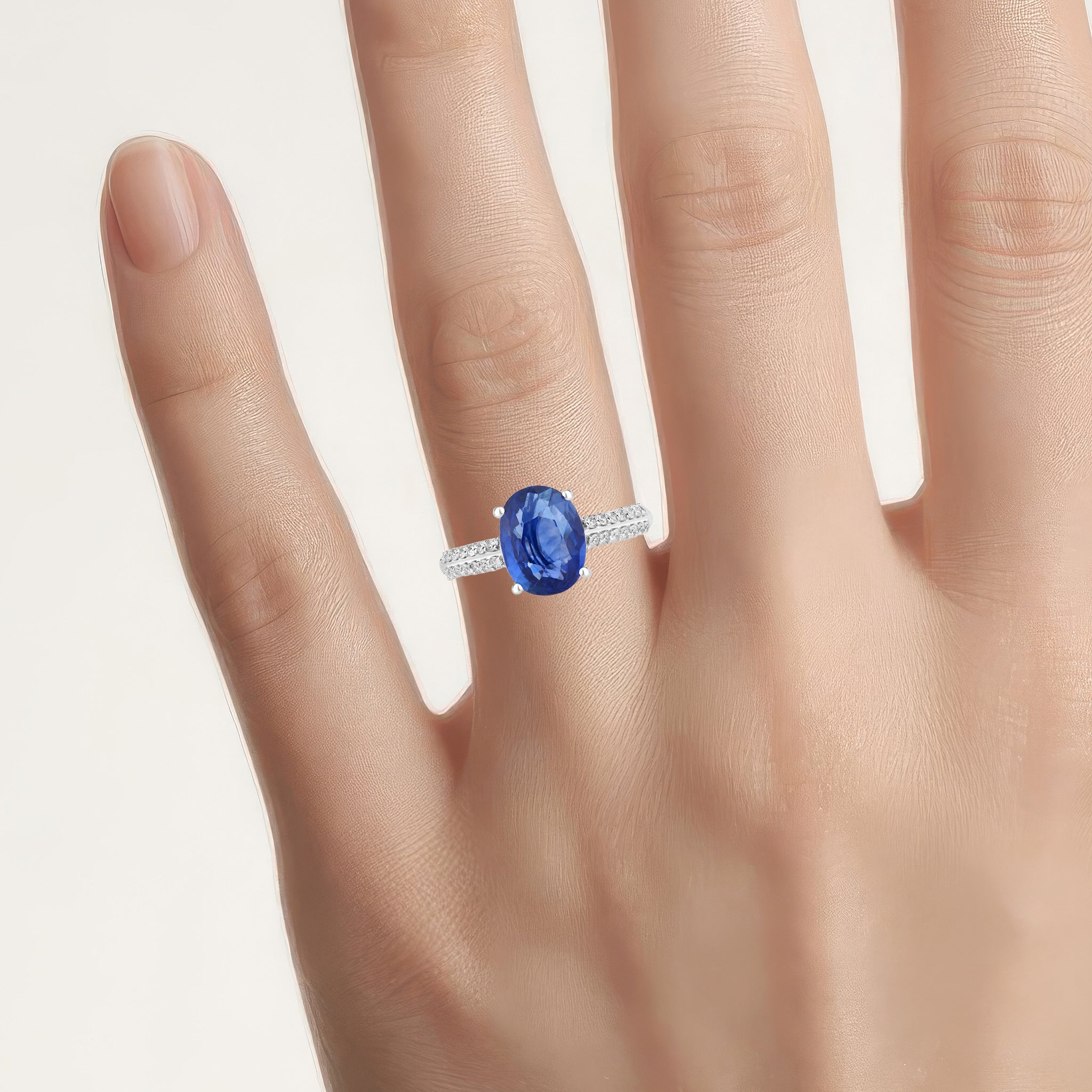 Blue Sapphire Ring With Diamonds 2.44 Carats 18K White Gold
