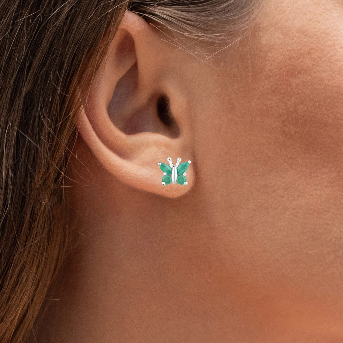 Emerald Butterfly Stud Earrings 0.84 Carats Sterling Silver