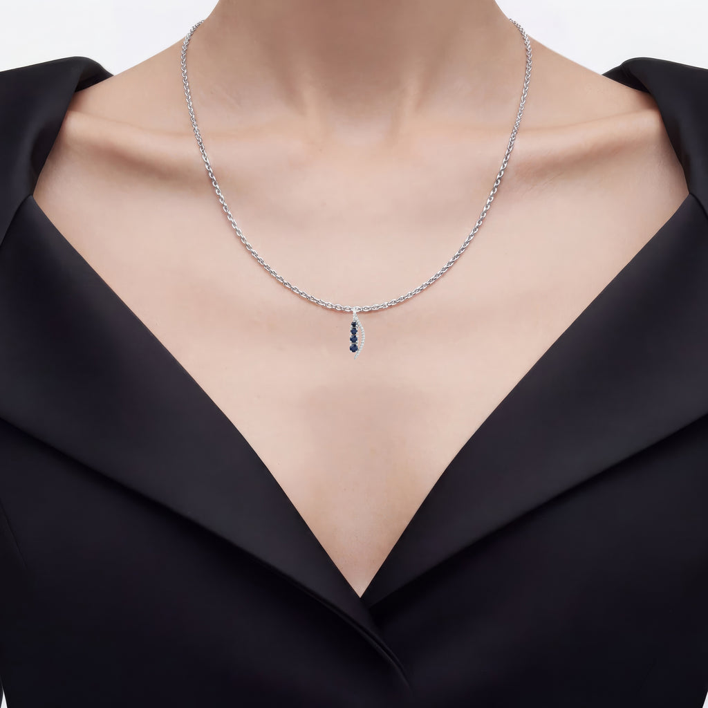 Blue Sapphire Pendant With Diamonds 0.34 Carats 14K White Gold