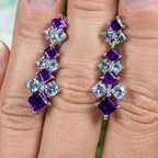 Amethyst Earrings With Blue Topaz 4.86 Carats Sterling Silver