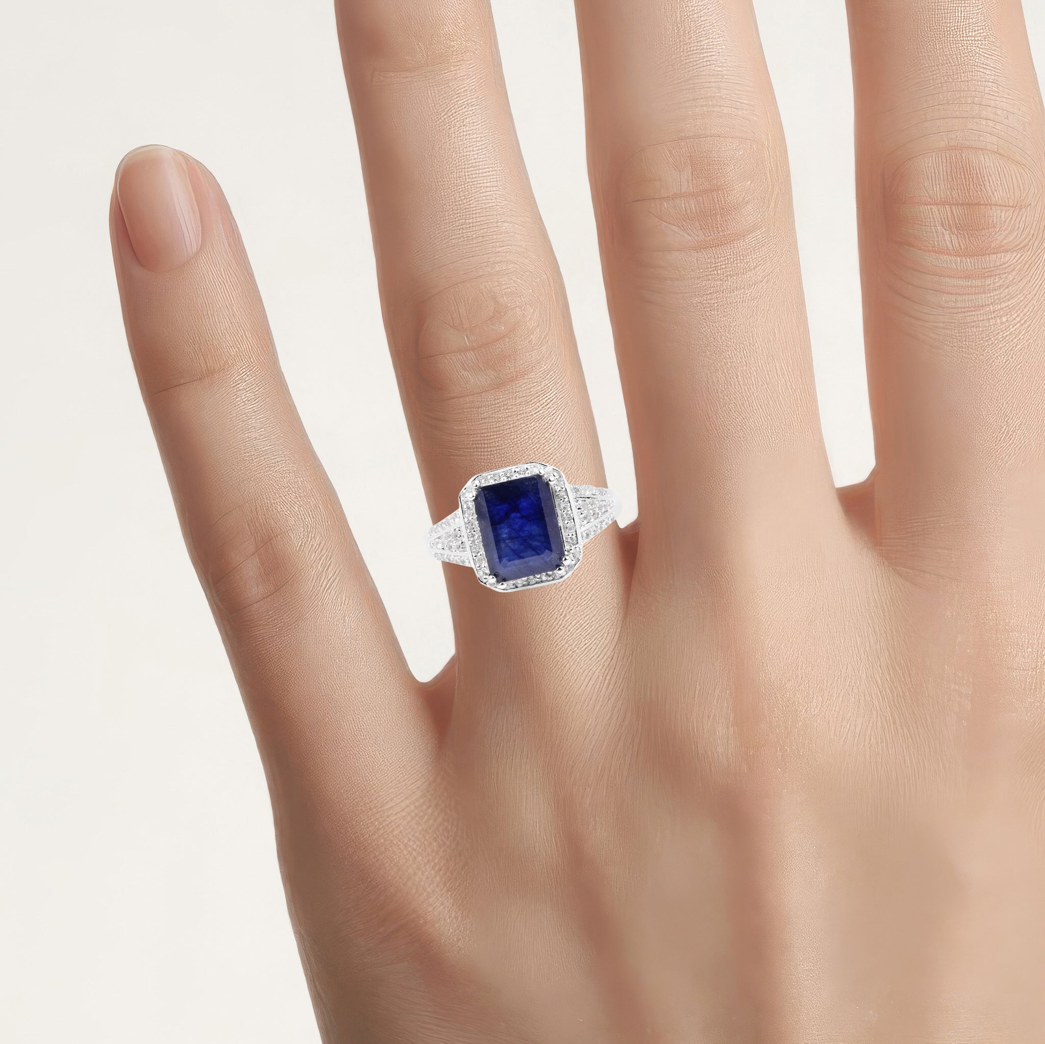 Sapphire Ring With White Topaz 4.76 Carats Sterling Silver