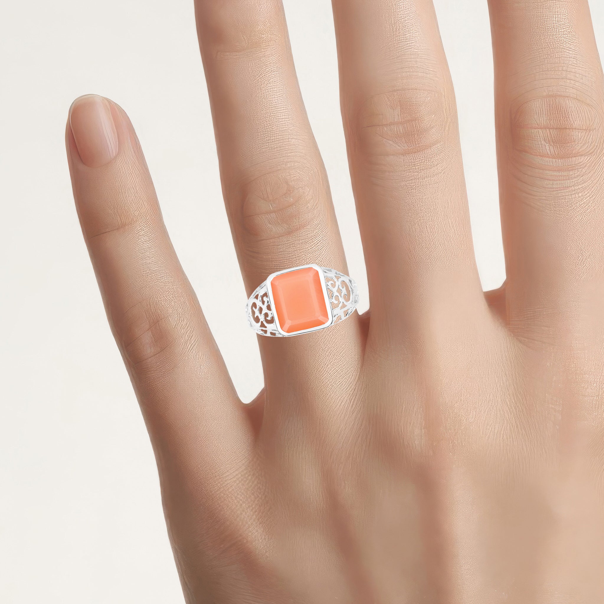 Peach Moonstone Ring 5.74 Carats Sterling Silver