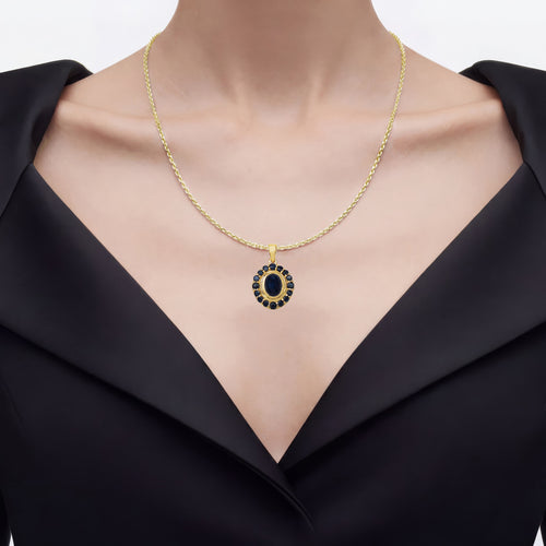 Blue Sapphire Pendant 2.98 Carats Gold Plated Silver
