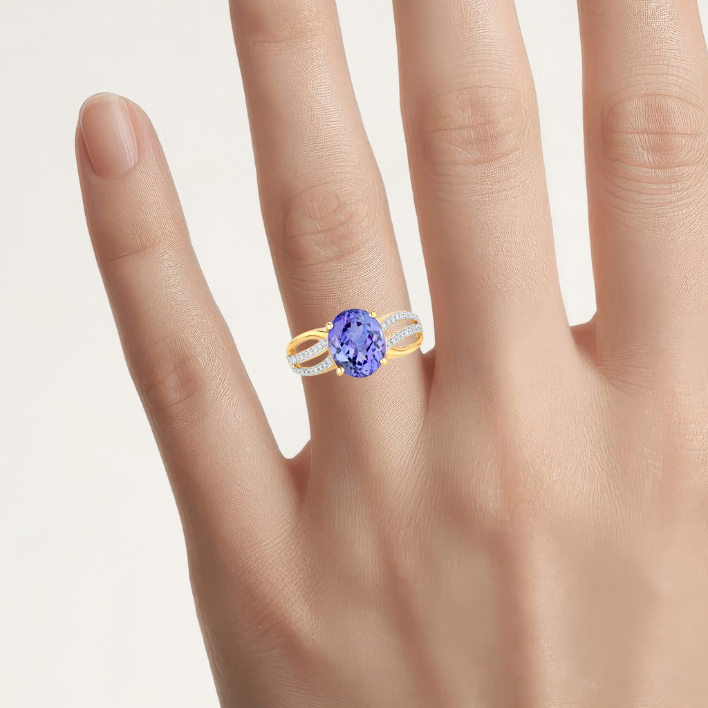 Tanzanite Ring With Diamonds 3.22 Carats 14K Yellow Gold