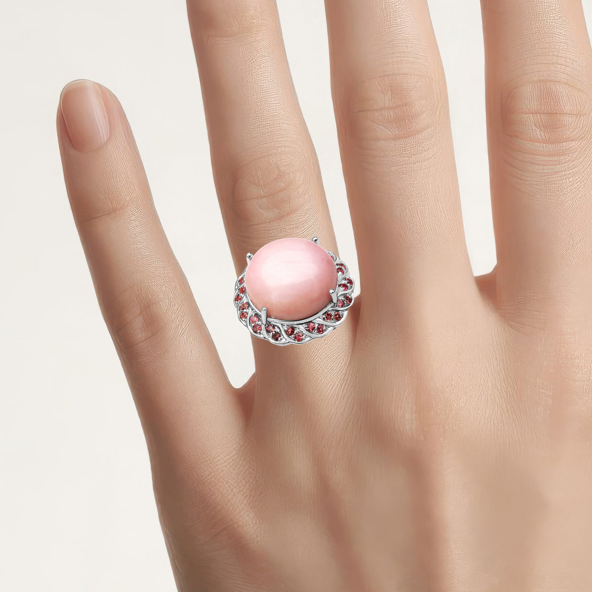 Pink Opal Ring With Pink Tourmaline 14.1 Carats Sterling Silver